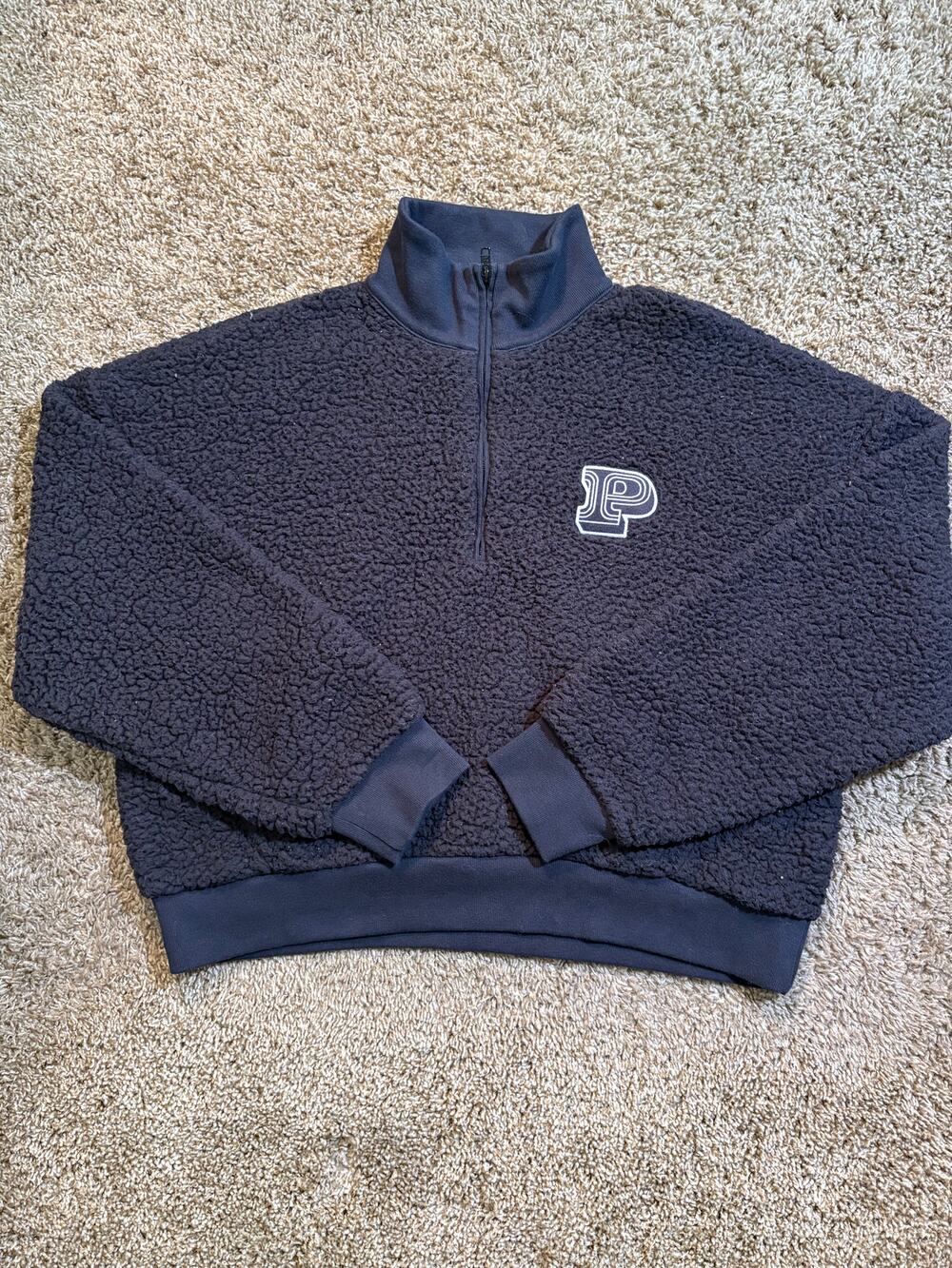 Victoria's Secret PINK Sherpa Half Zip Pullover Sweatshirt Size Medium Black
